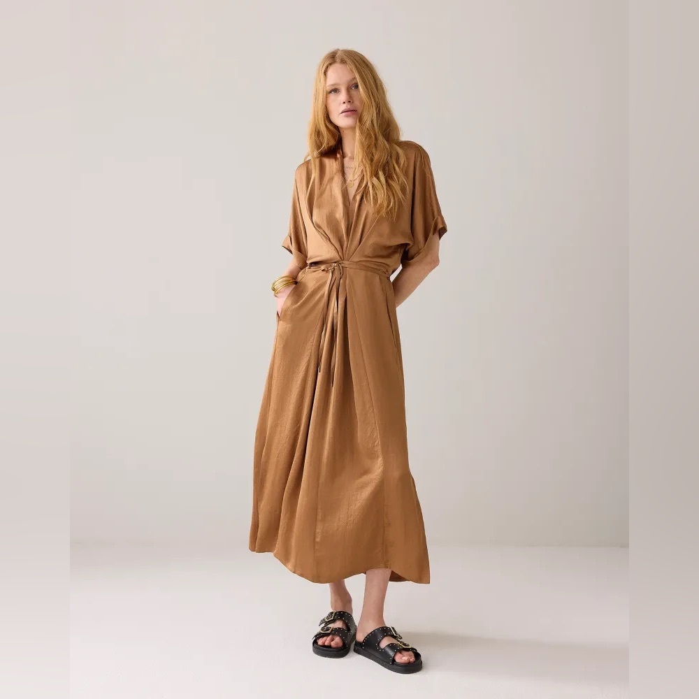 Summum Midi Tie-Waist Dress in Camel